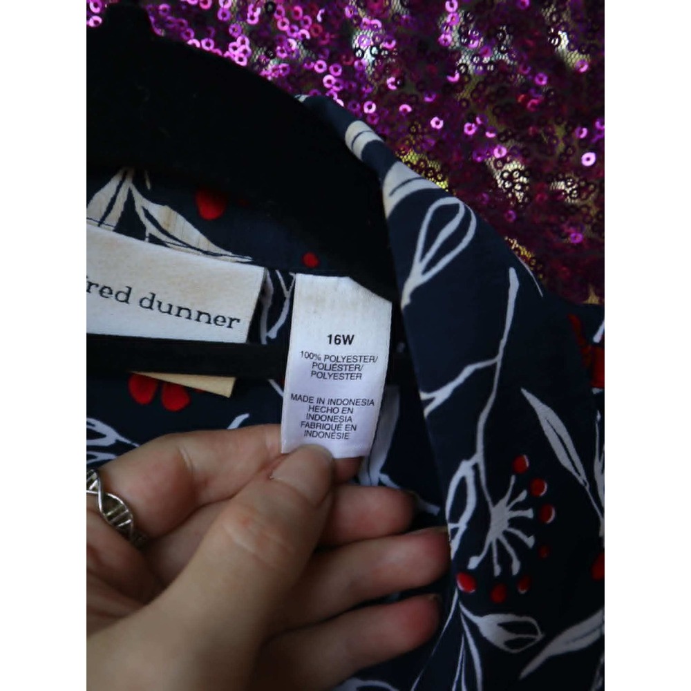 Navy Floral Blouse 16W Alfred Dunner Women Pleated Front Short Sleeve Top - Picture 3 of 11